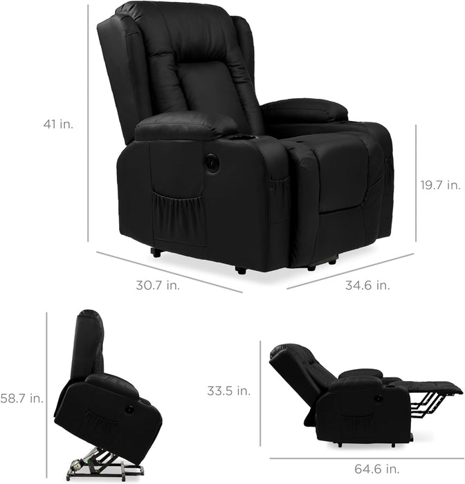 Electric Recliner Chair for Elderly | Heated Recliner with Massage | Recliner Home Theater | USB Ports with Side Pockets | Smooth PU Leather - Relaxing Recliners
