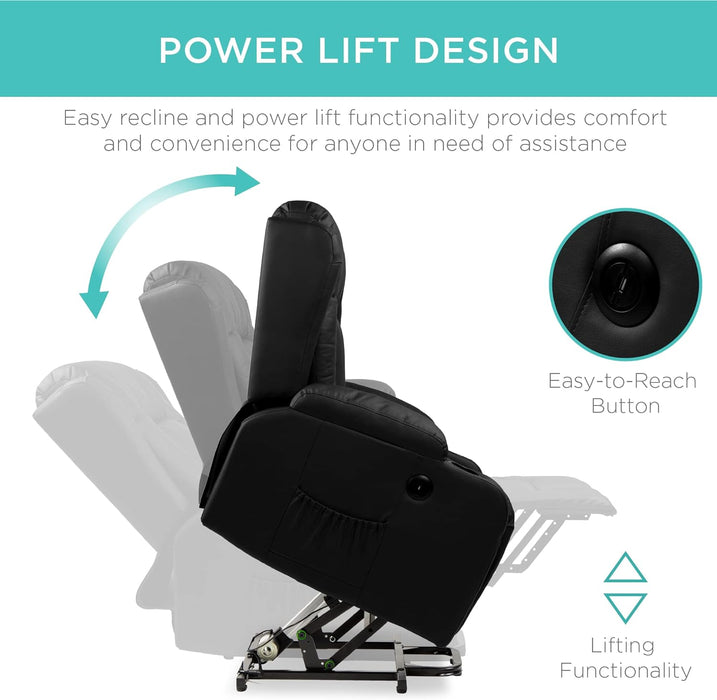 Electric Recliner Chair for Elderly | Heated Recliner with Massage | Recliner Home Theater | USB Ports with Side Pockets | Smooth PU Leather - Relaxing Recliners