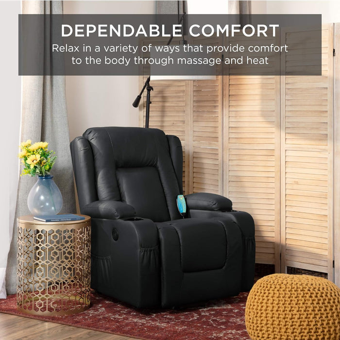 Electric Recliner Chair for Elderly | Heated Recliner with Massage | Recliner Home Theater | USB Ports with Side Pockets | Smooth PU Leather - Relaxing Recliners
