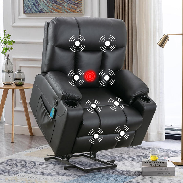 Extra Wide Recliner Chair | Power Lift Recliner Chair | Extra Wide Recliner with Heat and Massage | USB Ports with Side Pockets | Soft PU Leather - Relaxing Recliners