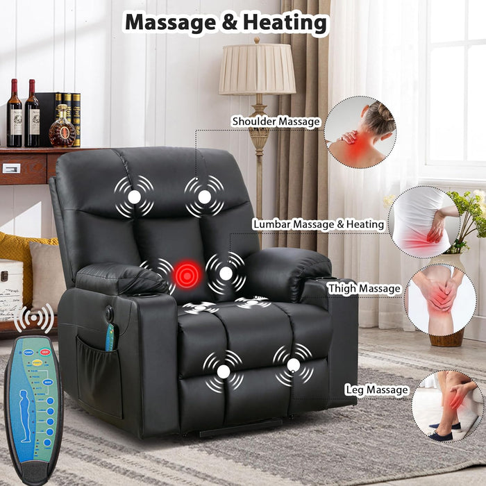 Extra Wide Recliner Chair | Power Lift Recliner Chair | Extra Wide Recliner with Heat and Massage | USB Ports with Side Pockets | Soft PU Leather - Relaxing Recliners