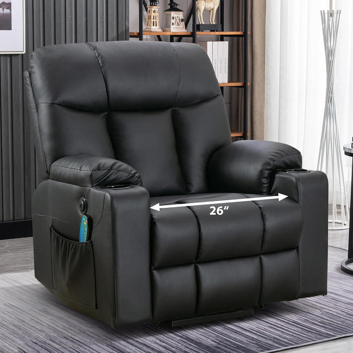 Extra Wide Recliner Chair | Power Lift Recliner Chair | Extra Wide Recliner with Heat and Massage | USB Ports with Side Pockets | Soft PU Leather - Relaxing Recliners