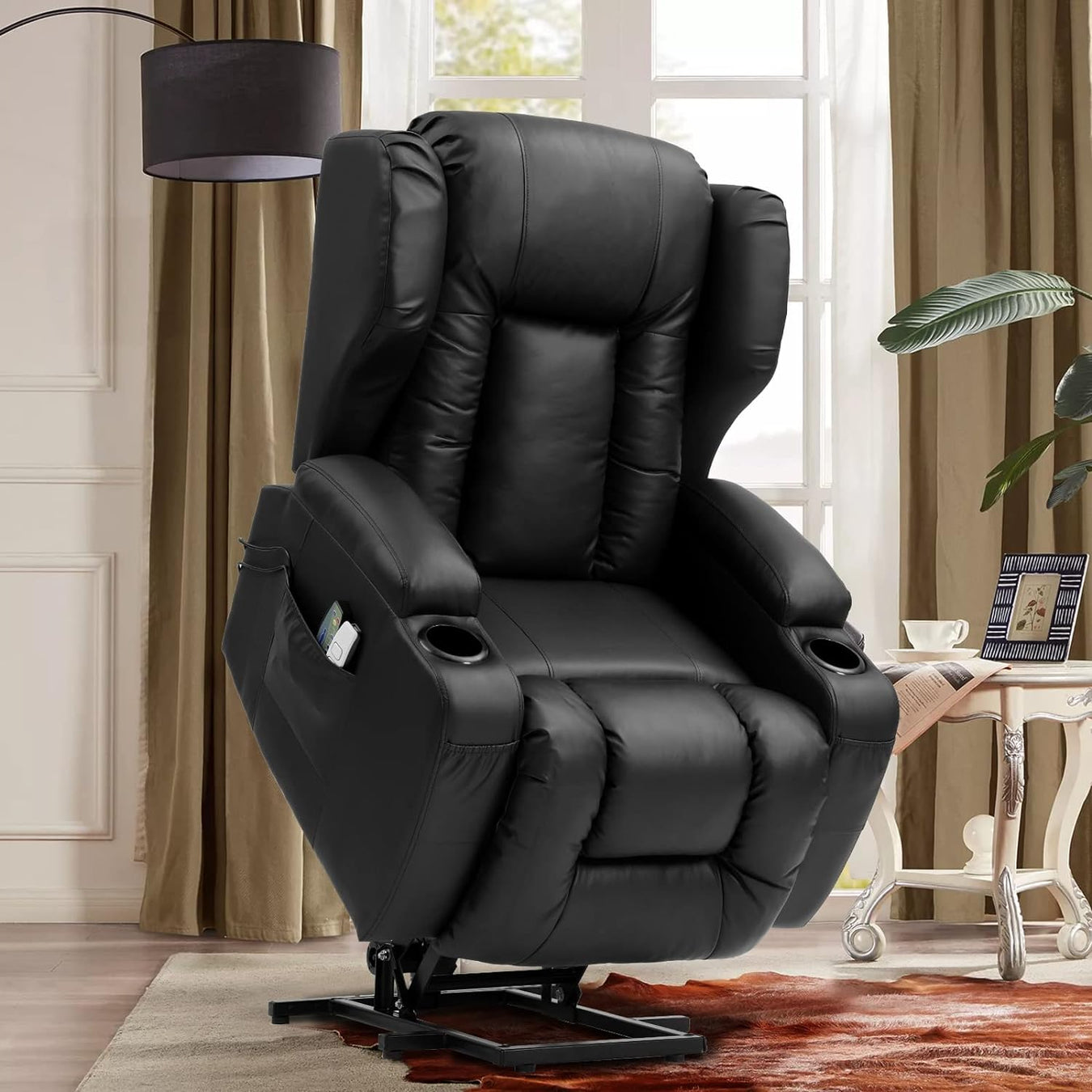 Electric Recliner Chair for Elderly | Heated Recliner with Massage | Recliner Home Theater | USB Ports with Side Pockets | Smooth PU Leather - Relaxing Recliners