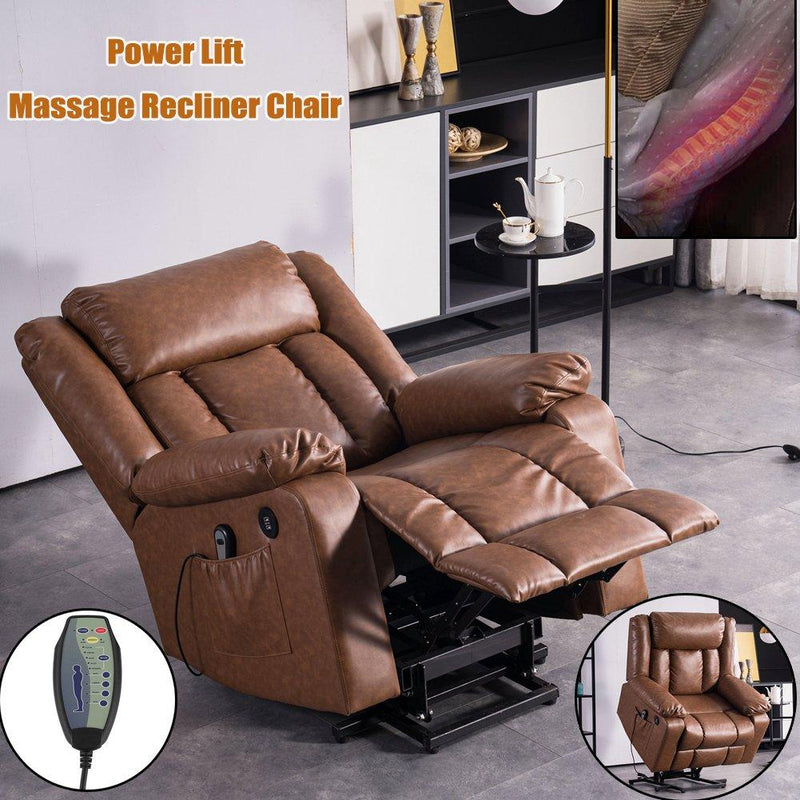 Zero Gravity Brown Oversized Leather Electric Power Lift Massage