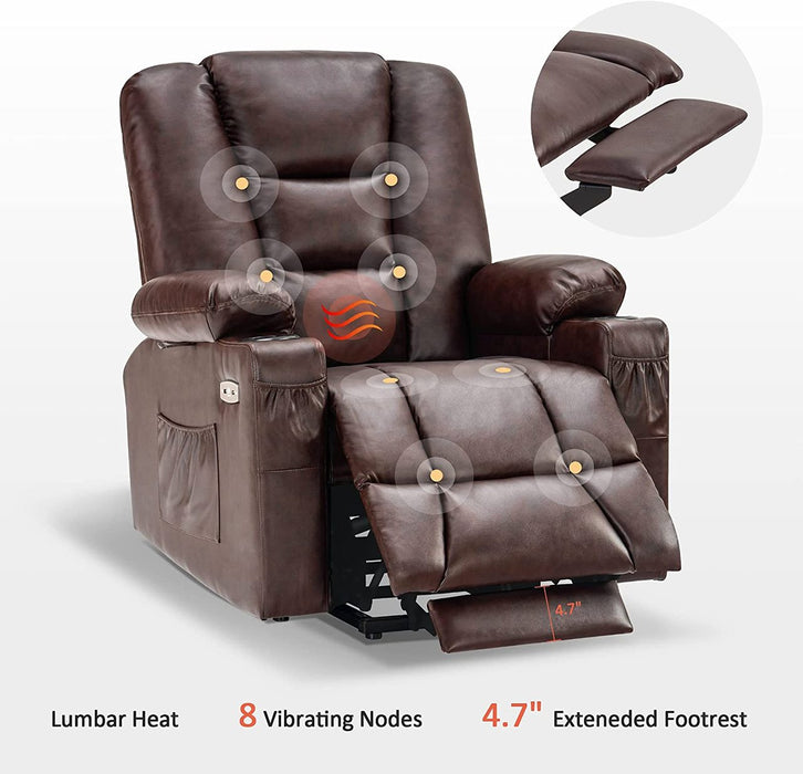 Power Lift Leather Recliner with Massage and Heat for Elderly - Relaxing Recliners