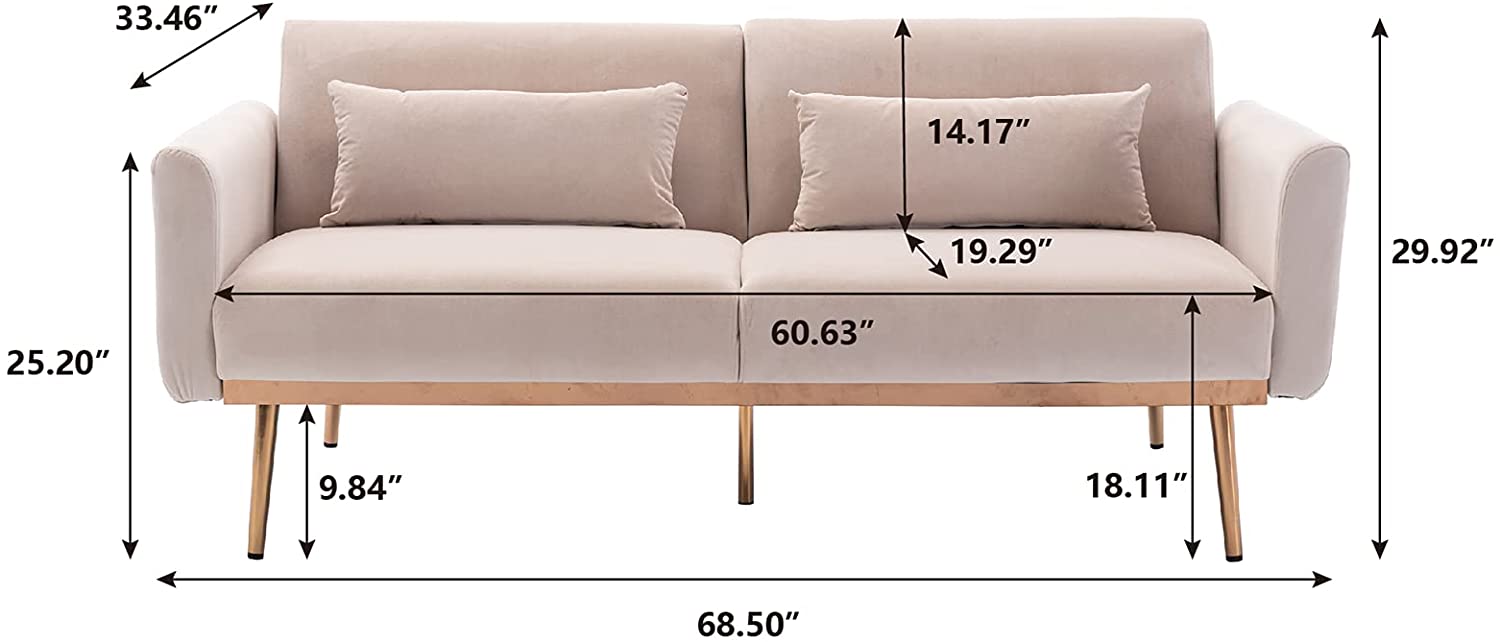 68" Velvet Loveseat With Gold Feet - Relaxing Recliners