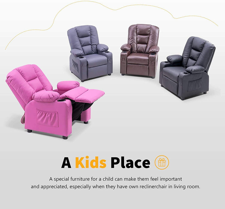 Big Kids Recliner Chair with Cup Holders Faux Leather - Relaxing Recliners