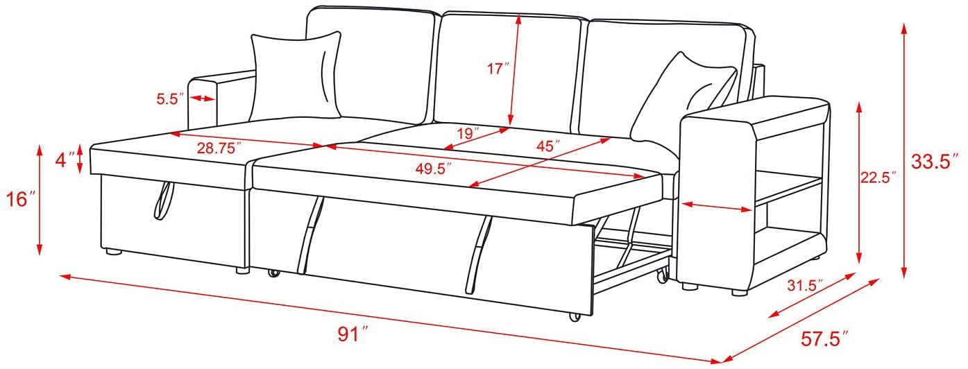 Reversible Sectional Sleeper with Chaise Storage, Gray - Relaxing Recliners