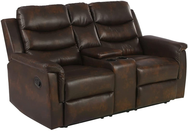 Leather Loveseat Recliner with Console and Cup Holders - Relaxing Recliners