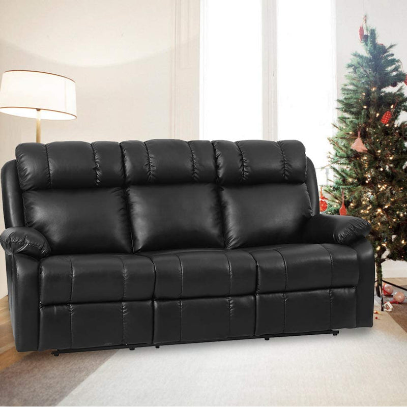 Three Seat Recliner Couch, Black - Relaxing Recliners