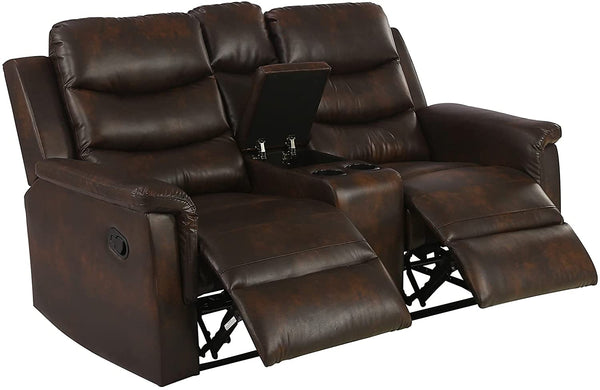 Leather Loveseat Recliner with Console and Cup Holders - Relaxing Recliners