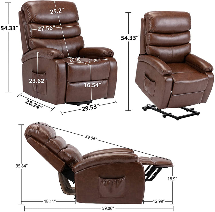 Brown Leather Electric Power Lift Recliner - Relaxing Recliners