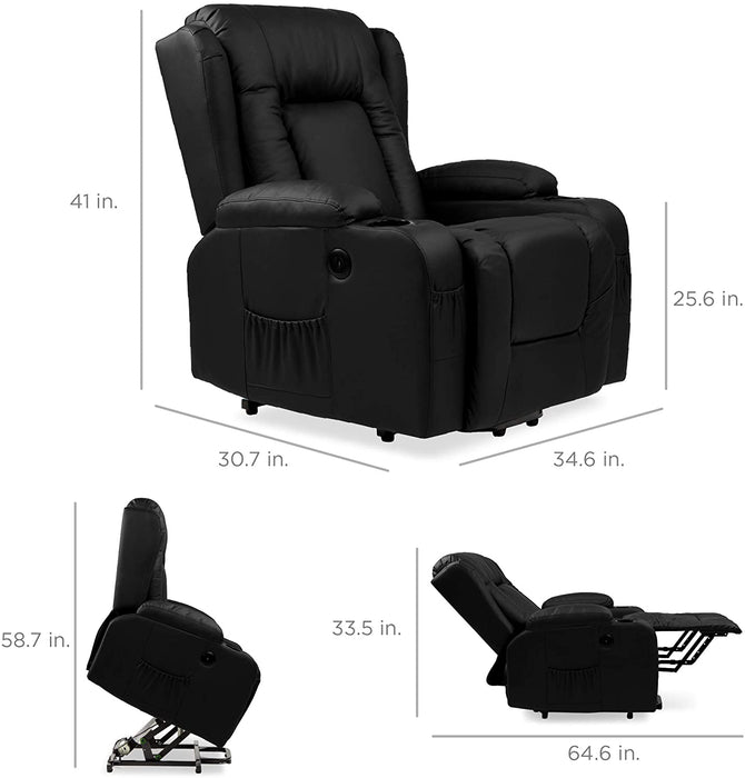 Electric Power Lift Recliner Massage Chair With 3 Positions, USB Ports, Heat, Cupholders - Relaxing Recliners