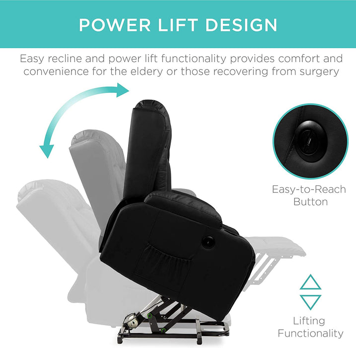 Electric Power Lift Recliner Massage Chair With 3 Positions, USB Ports, Heat, Cupholders - Relaxing Recliners