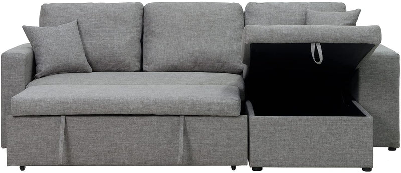 Reversible Sectional Sleeper with Chaise Storage, Gray - Relaxing Recliners