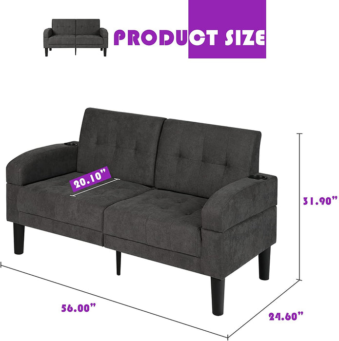 Linen Modern Love Seat Sofa with USB Ports - Relaxing Recliners