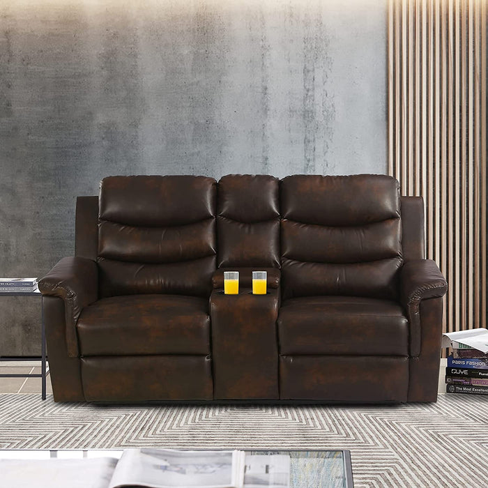 Leather Loveseat Recliner with Console and Cup Holders - Relaxing Recliners