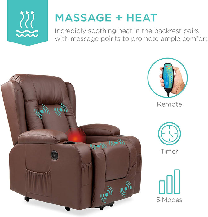 Electric Power Lift Recliner Massage Chair With 3 Positions, USB Ports, Heat, Cupholders - Relaxing Recliners