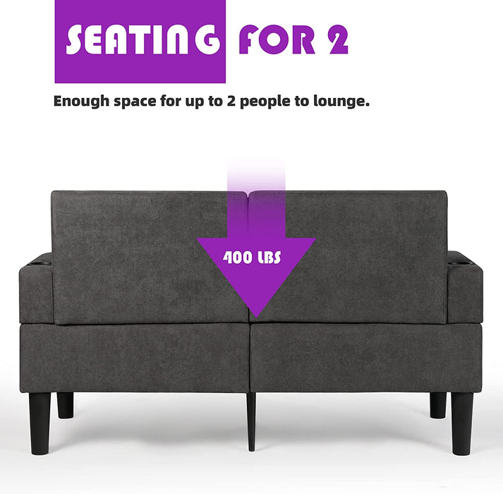 Linen Modern Love Seat Sofa with USB Ports - Relaxing Recliners
