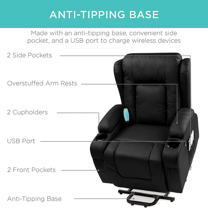 Electric Power Lift Recliner Massage Chair With 3 Positions, USB Ports, Heat, Cupholders - Relaxing Recliners