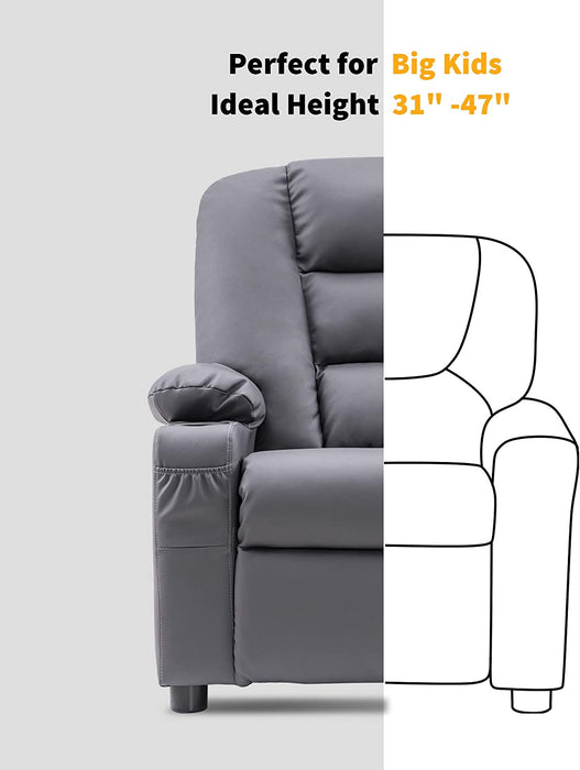 Big Kids Recliner Chair with Cup Holders Faux Leather - Relaxing Recliners