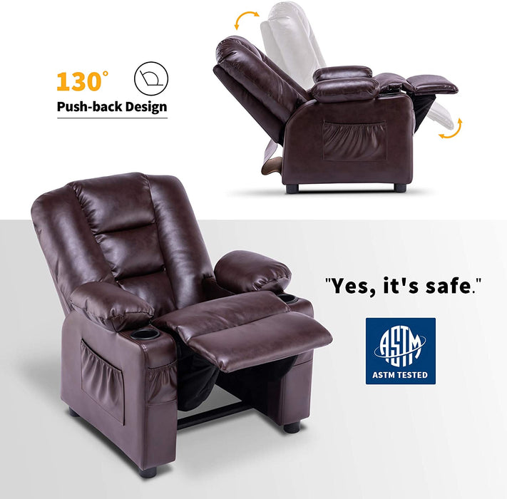 Big Kids Recliner Chair with Cup Holders Faux Leather - Relaxing Recliners