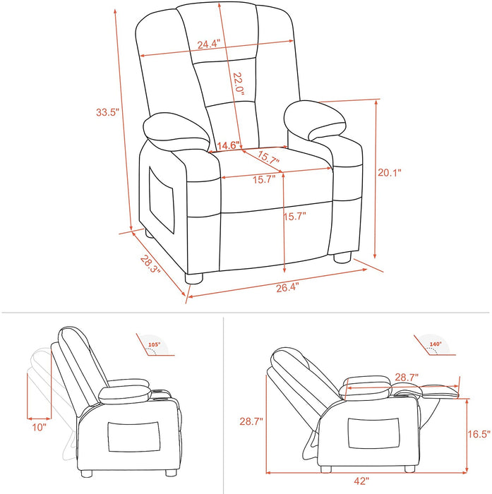 Big Kids Recliner Chair with Cup Holders Faux Leather - Relaxing Recliners