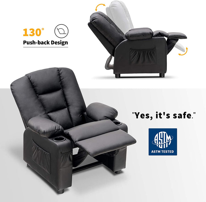 Big Kids Recliner Chair with Cup Holders Faux Leather - Relaxing Recliners