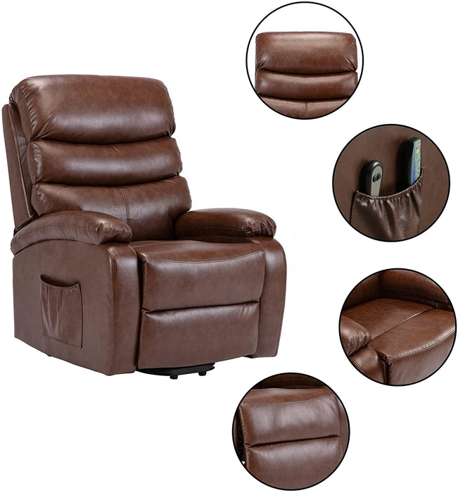 Brown Leather Electric Power Lift Recliner - Relaxing Recliners