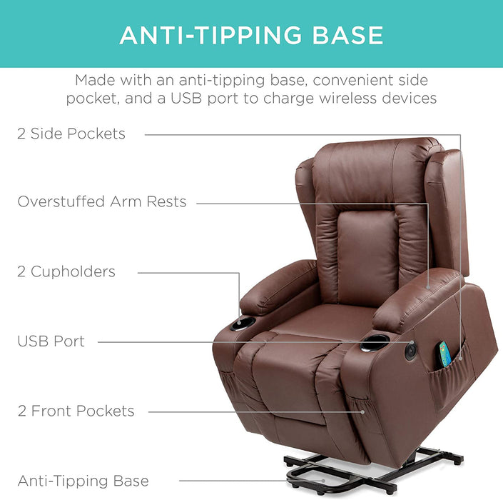Electric Power Lift Recliner Massage Chair With 3 Positions, USB Ports, Heat, Cupholders - Relaxing Recliners