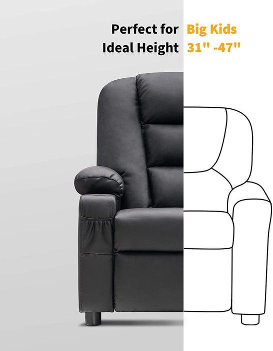 Big Kids Recliner Chair with Cup Holders Faux Leather - Relaxing Recliners