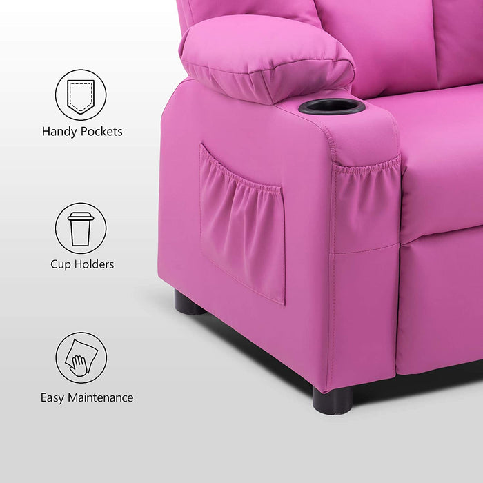 Big Kids Recliner Chair with Cup Holders Faux Leather - Relaxing Recliners