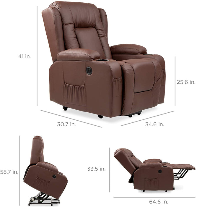 Electric Power Lift Recliner Massage Chair With 3 Positions, USB Ports, Heat, Cupholders - Relaxing Recliners