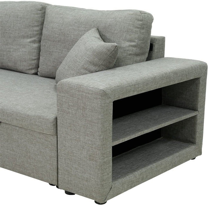 Reversible Sectional Sleeper with Chaise Storage, Gray - Relaxing Recliners