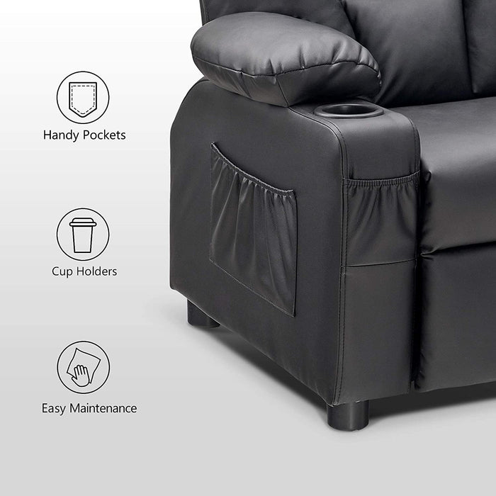 Big Kids Recliner Chair with Cup Holders Faux Leather - Relaxing Recliners