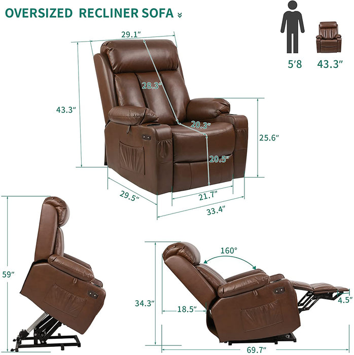 Faux Leather Lift Chair Recliner Massage and Heat - Relaxing Recliners