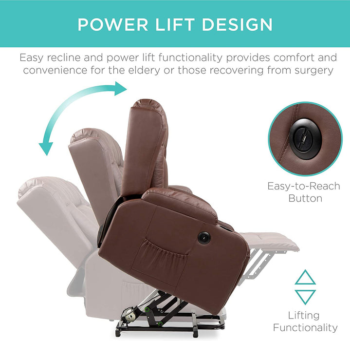Electric Power Lift Recliner Massage Chair With 3 Positions, USB Ports, Heat, Cupholders - Relaxing Recliners