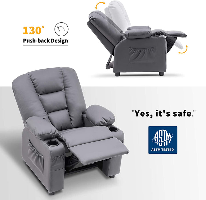 Big Kids Recliner Chair with Cup Holders Faux Leather - Relaxing Recliners