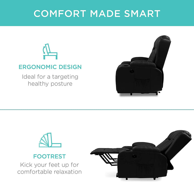 Electric Power Lift Recliner Massage Chair With 3 Positions, USB Ports, Heat, Cupholders - Relaxing Recliners
