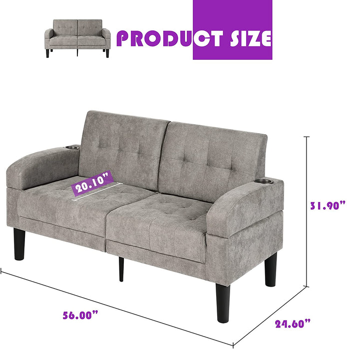 Linen Modern Love Seat Sofa with USB Ports - Relaxing Recliners