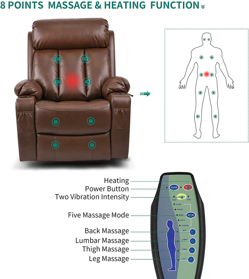Faux Leather Lift Chair Recliner Massage and Heat - Relaxing Recliners