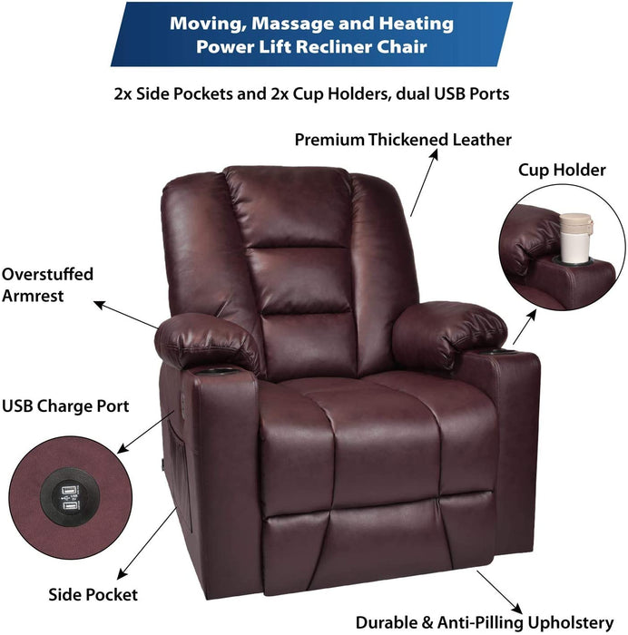 Pu Leather Electric Power Lift Recliner with Massage Heat - Relaxing Recliners