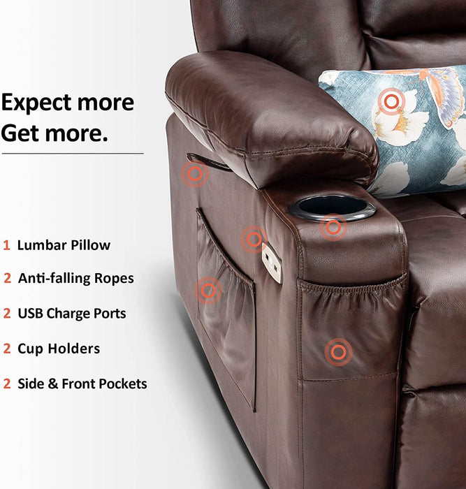 Power Lift Leather Recliner with Massage and Heat for Elderly - Relaxing Recliners