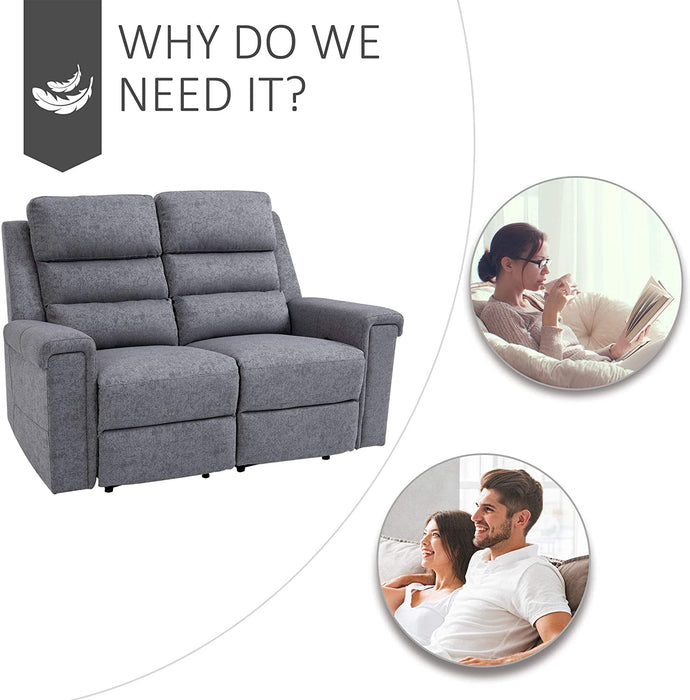 Grey Fabric Modern Two Seater Manual Reclining Loveseat - Relaxing Recliners