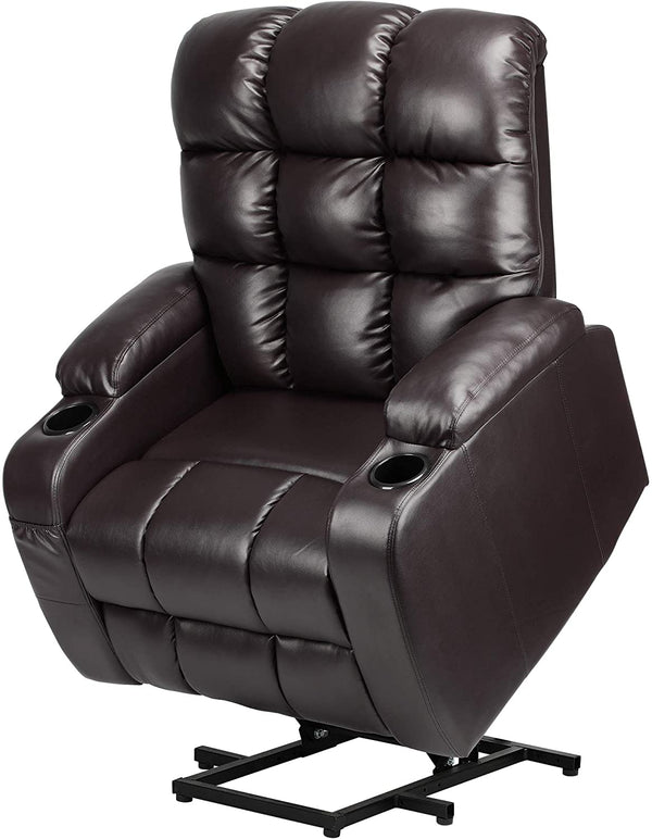 Brown Power Lift Recliner With Heat and Massage With Cupholders - Relaxing Recliners