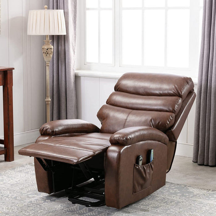 Brown Leather Electric Power Lift Recliner - Relaxing Recliners