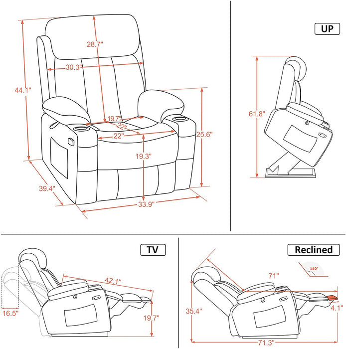 Large Electric Power Lift Recliner Chair with Extended Footrest for Tall Elderly People - Relaxing Recliners