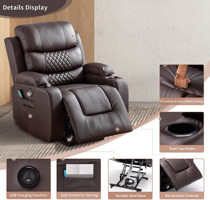 Electric Powered Lift Recliner Massage and Heat with Cup Holders - Relaxing Recliners