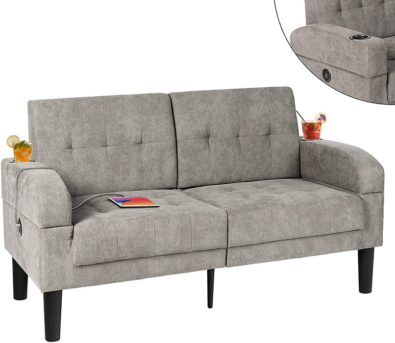 Linen Modern Love Seat Sofa with USB Ports - Relaxing Recliners