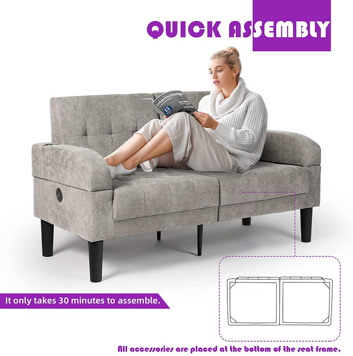 Linen Modern Love Seat Sofa with USB Ports - Relaxing Recliners
